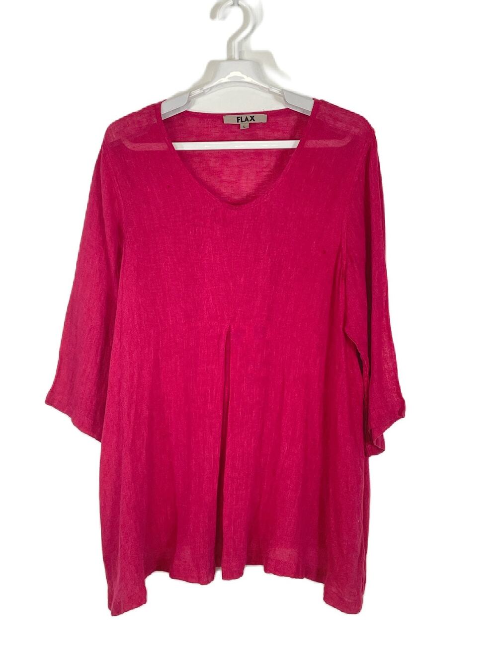 Flax Pink Scoop Neck 3/4 Sleeve Gauze Linen Center Pleat Tunic Top Size Large